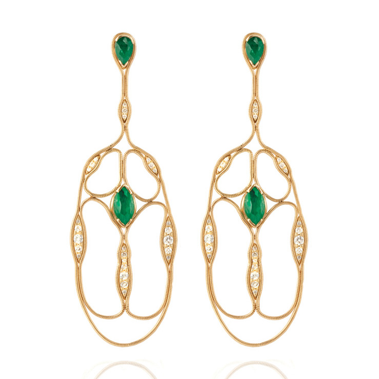 fernando jorge fluid diamond emerald cross earrings