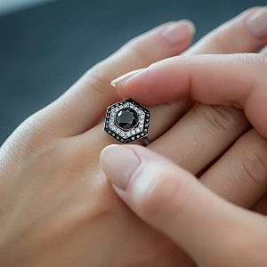 bespoke black and white diamond target engagement ring
