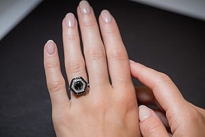 bespoke black and white diamond engagement ring