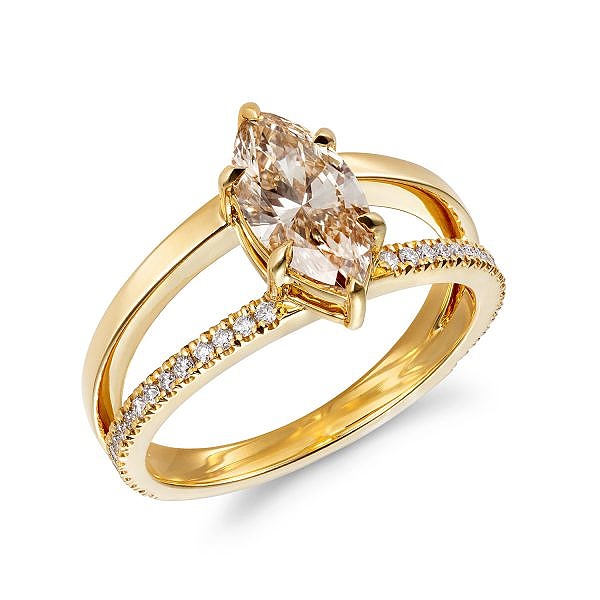 Brown marquise yellow gold engagement ring