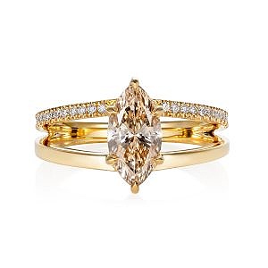 Brown marquise yellow gold engagement ring