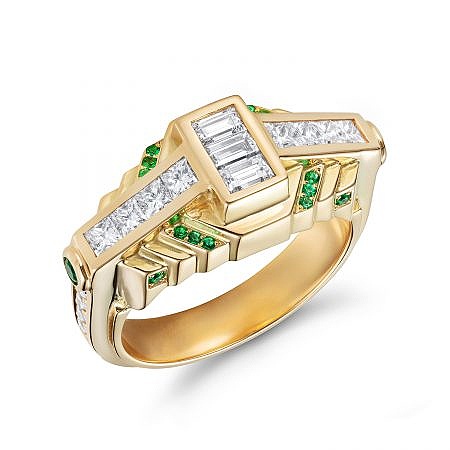 bespoke art deco yellow gold engagement ring