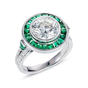 bespoke diamond and emerald target ring