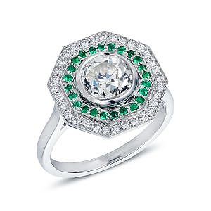 bespoke octagonal diamond and emerald engagement ring